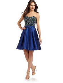 THE LOOKStrapless sweetheart necklineBeaded bodiceBelted waistFull pleated skirtBack zip closureFully linedTHE FITAbout 22 from natural waistTHE MATERIAL85% polyester/15% silkCARE & ORIGINDry cleanImportedModel shown is 5'10 (178cm) wearing US size 4. 
