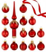 Stick to a theme of true elegance with burgundy-red Christmas ornaments from Kurt Adler. Glass with a matte or shiny finish is striped and spotted with gold glitter for a tree that's entirely timeless.