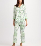 EXCLUSIVELY AT SAKS. Classic two-piece set of pure cotton takes on a fresh spring look. Notched collarButton front closureThree-quarter length sleeves with contrasting cuffsElastic waistbandInseam, about 26CottonMachine washImported