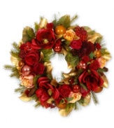 Introduce a colorful, festive accent to your home with this holiday wreath from Winward. Offering several blossoms in a warm colorway, it is sure to liven up the wintry months with welcoming beauty.