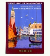 Venice appears to rise right out of the Grand Canal in this vintage ad-turned-sign endorsing Italy's railway system. With St. Mark's Square, Basilica and, of course, gondolas in sight, it captures the unparalleled splendor of the sinking city.
