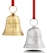 Mark the season with a classic brass or nickel-plated bell from Holiday Lane. Engraved with Christmas 2012, it guarantees an unforgettable holiday.