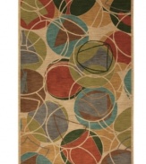 Inspired by mid-century mod motifs, the Artois Lille Croissant area rug from Karastan offers a bold colorway in teal, henna and more for any room in need of a fashion-forward update. Thick and resilient underfoot, this plush piece is woven from 2-ply nylon pile, ensuring easy care and long-lasting wear.