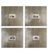 Take a peek at the past. Historic building prints in black and white are contrasted by ultra-modern, ultra-wide wooden frames. Arrange together in one big square or hang separately for a completely different look.