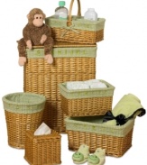 Big ideas for your little one! This comprehensive set brings order into the nursery and makes taking care of baby a whole lot easier. Including everything from storage baskets to a waste basket to a hamper, this set features removable and washable gingham liners with matching embroidered letters & numbers, so learning is part of the order every time.