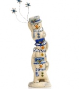 This whimsical trio is here to fill your home with winter wonderland cheer. Shaped in an antique mold and hand-painted, these little guys are the perfect holiday treat.