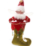 A stocking stuffer like no other, this bespectacled fairy is filled with whimsy from head to elfin toe. With bells, glitter, tinsel and the fantastical look of all Mark Roberts collectibles.