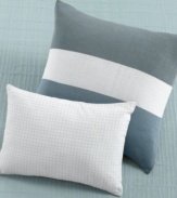 A colorblocked panel across the front adds a modern look to this decorative pillow from the Cottonwood collection.