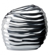 Natural brilliance. A design inspired by the earth's natural ridges but made of high-gloss aluminum gives the Sculpted round vase its modern allure. Handcrafted by Donna Karan Lenox.