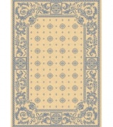 Borrowing from the beautiful tradition of courtyard styling in warm-weather locales, Safavieh's Courtyard collection has a distinctly Mediterranean feel. A special sisal weave allows for a superior clarity of detail, while enhanced polypropylene makes these rugs thankfully low-maintenance and durable. With a cornflower blue pattern, this cream-colored rug is chic, charming and classic all at once. (Clearance)