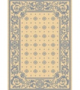 Borrowing from the beautiful tradition of courtyard styling in warm-weather locales, Safavieh's Courtyard collection has a distinctly Mediterranean feel. A special sisal weave allows for a superior clarity of detail, while enhanced polypropylene makes these rugs thankfully low-maintenance and durable. With a cornflower blue pattern, this cream-colored rug is chic, charming and classic all at once. (Clearance)