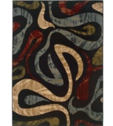 Modern intrigue. Bold, swirling stencils cascade over a stark black ground for a sophisticated, modern design. The Yorkville area rug features a low pile height and soft hand for a fresh finish to any room. (Clearance)