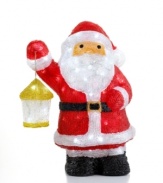 Season's greetings! Santa lights and leads the way for guests in this large holiday display piece, designed for decorating inside or out.