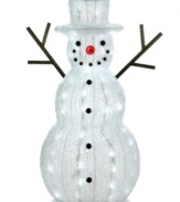 Let it glow. Lined with brilliant white lights, this irresistible snowman from Season's Designs welcomes guests with warmth and good cheer.