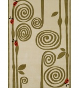Ladybug, ladybug! Hip and quirky meet in the middle with this unique rug from Momeni's Lil Mo Whimsy collection. Designed to help update outgrown decor, the Whimsy collection is a perfect match for would-be artists and dreamers. With swirly, whirly lines, demure ladybugs and a grown-up palette of olive green and ivory, this rug exudes irresistible style and charm. Hand-tufted mod-acrylic is soft, strong and flame-retardent.