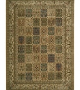 An artful presence with timeless Persian influence. This exquisitely ornate area rug is abound in beautiful beige tones, made from Nourison's own Opulon(tm) yarns for a densely woven pile with long-lasting color retention and durability.