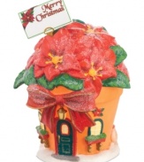 Home to two green-thumbed elves, Perry's Christmas Poinsettias have the best potted plants in North Pole Village. A whimsical figurine from Department 56.