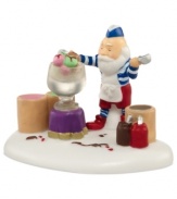 Here's the scoop: the head chef at Nana Split's Ice Cream Parlor is determined to create a sundae that outshines traditional holiday desserts. Three ice cream flavors piled with cherries and hot fudge do the trick, all in colorful porcelain from Department 56.