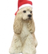 Bark up the right tree with a Christmas ornament for your dog – or a fellow animal lover! An adorable Cocker Spaniel pup waits patiently for treats, dressed in a festive hat. From Sandicast.