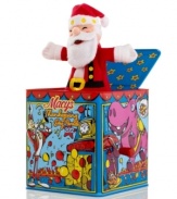 Pop goes the Santa! The classic jack-in-the-box toy gets a holiday makeover with all the fun, stars and official balloons of Macy's Thanksgiving Day Parade. With Santa and Uncle Sam on back.