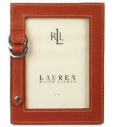 The picture of Lauren Ralph Lauren style, the Fairwood frame is crafted of sumptuous leather in a burnt sienna hue and all buckled up in silvertone hardware.