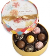 Crafted in collaboration with Food Network Chef Duff Goldman for Godiva, this Limited-Edition Cake Truffle box of chocolates features irresistible and eye-catching truffles, each inspired by a Duff Goldman cake creation. Offering four different cake truffle flavors, this collection is perfect for gift-giving for any occasion.