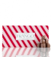 Stripe it rich. This little red box holds one pound of Frango's famous candy cane mint chocolate. A limited edition, they're sure to disappear before your eyes.