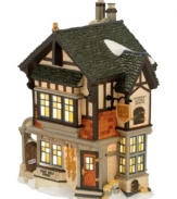 Offering high-end gifts for the upper class, Evan Hoyt, the sponge dealer is at your service! Crafted of hand-painted porcelain, this clever depiction of a Victorian-era establishment offers a rich addition to your Dickens' Village from Department 56.