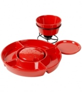 Take a dip. This multipurpose set from Bella has all the makings of a fabulous night in. A divided server for fruit, cookies and marshmallows, plus a pierced dish for standing cake pops and a typical fondue bowl will bring new fun to every festivity.