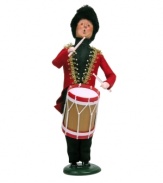 Going out with a bang, the Twelve Days of Christmas collection isn't complete without the handcrafted Twelve Drummers Drumming figurine. Dressed for the holiday, with a festive red coat from Byers' Choice.