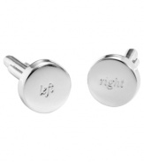 Stamped with left and right, the silver-plated Silver Street cufflinks accessorize your look with the impeccable style of kate spade new york. A charming gift for him or her!
