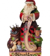 With another look of his list, Santa narrows the naughty from the nice. A mix of bright hues and folk-inspired patterns paint a reminder that you better watch out!