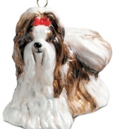 Just begging for a home, this Shih Tzu ornament has puppy dog eyes and a beautiful coat in hand-painted glass by Joy to the World.