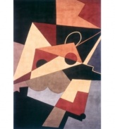 The essence of modern art is brought to your home with this Picasso-esque abstract area rug. Soothing shades of black, gray, blue, burgundy and orange work together to create a contemporary masterpiece of floor covering. Hand-carved and hand-tufted of plush wool for the pinnacle in luxury.