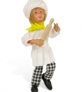 Ready to roll, this Byers' Choice figurine is a cute gift for the holidays that'll live in the kitchen year-round. Chef's whites are spiced up with plaid pants and a neon yellow scarf.