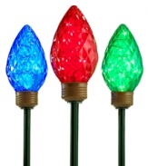 Light the way. Glowing in blue, red and green, Kurt Adler's bulb lawn stakes brighten your yard for the holiday.