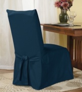 A chic way to bring your dining room décor together in easy-to-care-for cotton duck. Slipcover fits most armless dining room chairs, up to 42 high.