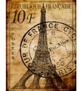 Give your home a sense of time and place with this first-class wall art, featuring a distressed Eiffel Tower print and French postmark circa 1950.