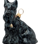 Just begging for a home, this Scottish terrier ornament has puppy dog eyes and a beautiful coat in hand-painted glass by Joy to the World.