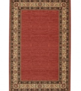 A clean red palette is bordered in rich tones of black and beige on this traditional Karastan rug. Offering the luxurious softness of New Zealand wool, the Ashara explores a more minimalist refinement for the home.