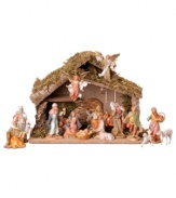 Capturing the sheer simplicity and raw beauty of baby Jesus' birth, this rustic stable, with golden grassy roof, creates the perfect setting for all of the witnesses-from shepherd to king-to gather around. Muted hues and meticulous attention to detail make this an eye-catching addition.