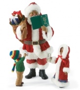A very good girl and boy hand-deliver their letters to Santa Claus just as he checks the official naughty and nice list. A heartwarming scene for kids of all ages, from Department 56.