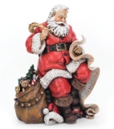 Rosy-cheeked and dressed in his classic attire, Santa checks his list with a gold quill pen in hand. Artfully hand painted on resin, this Napco collectible figurine will instantly create a festive holiday mood.