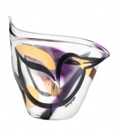 Art works. This bold Charms bowl marries a strong female influence and whimsical bird motif in handcrafted glass streaked with lavender and gold. Designed by Ulrica Hydman-Vallien for Kosta Boda.