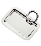 Smooth silver plate renders extra brilliant with the clean, fluid lines of Vertigo giftware. Ideal for keys, coins or jewelry, this small tray features a twisted ring for improved functionality and contemporary flair.