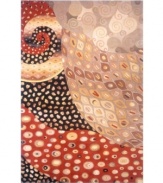 A complex and brilliant design that evokes visions of painter Gustav Klimt, this rug is a priceless work of art underneath your feet. The most important decorative art movements of the 20th-century are all utilized in designing these modern, yet classically beautiful rugs. Hints of 1910's Vienna Secession, 1930's Art Deco and 1950's Abstract Expressionism can all be found in this rug's colorful array of shapes and swirls, as elegant as a peacock's plumage. Meticulously hand-tufted and hand-carved of pure wool.
