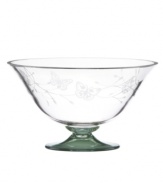 Etched with butterflies and blooms, this small Butterfly Meadow bowl by Lenox gives casual settings a whimsical lift. A tinted green pedestal adds a splash of color to luminous crystal. Qualifies for Rebate
