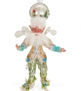 A model of wintertime whimsy, this Mark Roberts fairy dons a hat that doubles as a snow globe, plus a spectacular green and gold ensemble. Shake things up by adjusting his flexible arms and legs in countless configurations.