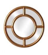 With its simple circular design the Grisham mirror by Howard Elliott radiates tranquility. It makes an eye-catching accent in a hall or entryway, and the central convex mirror enlarges your field of vision so you can see what's around the corner. Available in gold, silver and white.