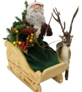 Ready for takeoff, Santa and Blitzen take the sleigh for a test drive before the big event. Wreaths, garland and more holiday decor with the handcrafted charm of Byers' Choice simulate the conditions they'll experience on Christmas Eve.